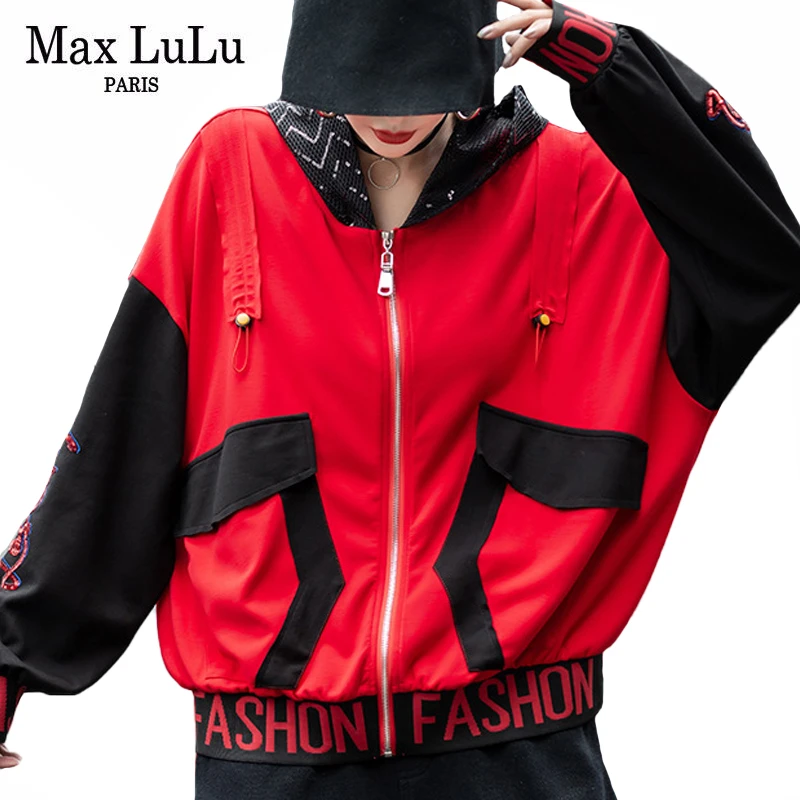 Max LuLu 2020 Jeseni Korejski Modna Ženska Punk Coats Gospe Priložnostne Svoboden Jacktes Ženski Očesa Hooded Natisnjeni Plus Velikost Oblačila