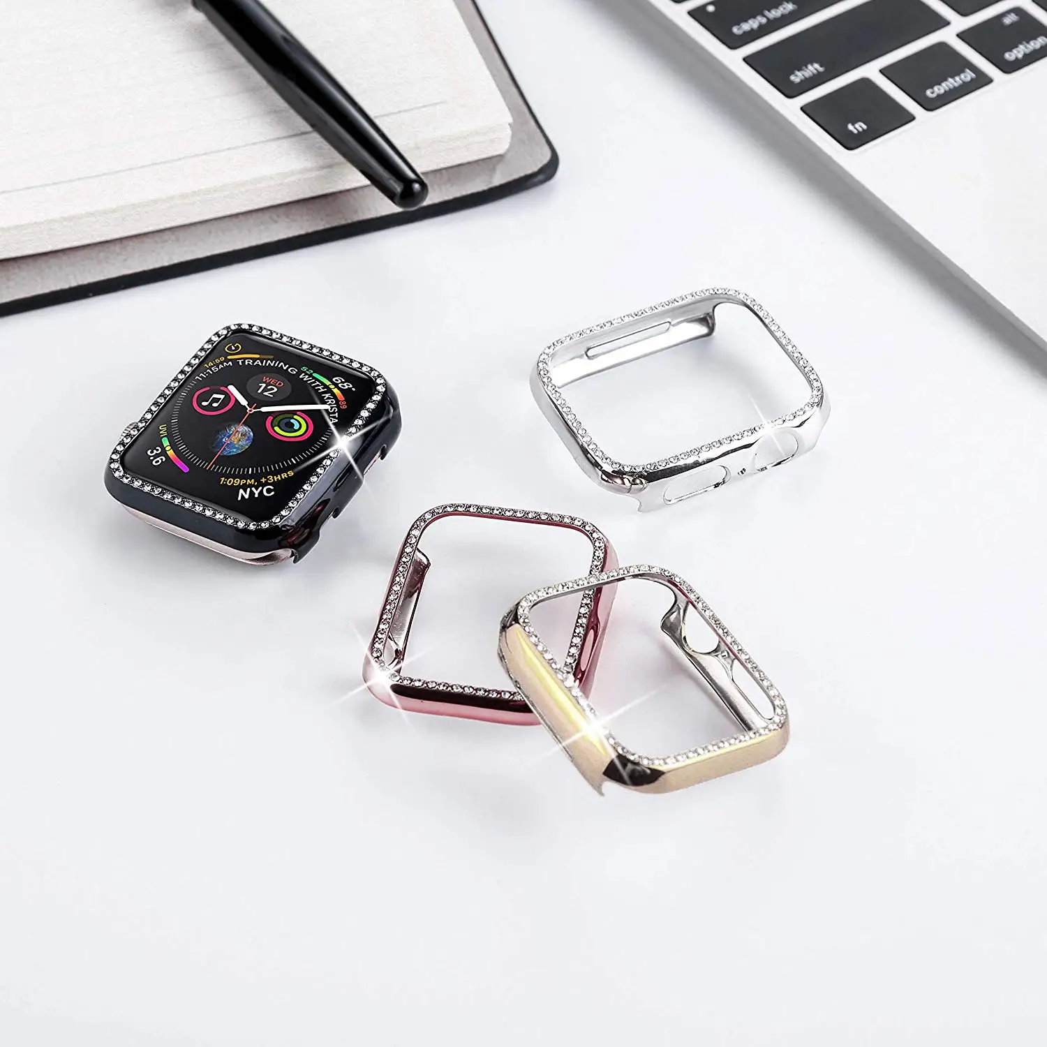 Diamond Primeru Za Apple Gledati Serije 4 5 40 mm/44 iWatch Zaslon Zaščitni pokrov RAČUNALNIKA Watch Primeru za apple watch primeru, 38 mm/42mm