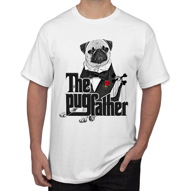 Vroče Prodaje Hipster Je Pugfather Tiskanja Moški T-Shirt Moda Letnik Pug Design Vrhovi Kratek Rokav O-Vrat Tee