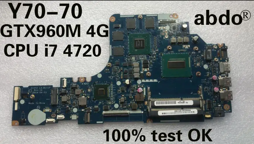Abdo ZIVY2 LA-B111P matično ploščo za Lenovo Y70-70 Y70 zvezek matična plošča PROCESOR i7 4720 GTX960M 4G DDR3 test delo