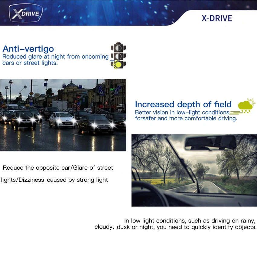 KEMIČNO X-Drive Anti Glare Nočno Vožnjo, Leče z Anti-Razmislek Pregleden Pogon Varno Predpisovanje Leč