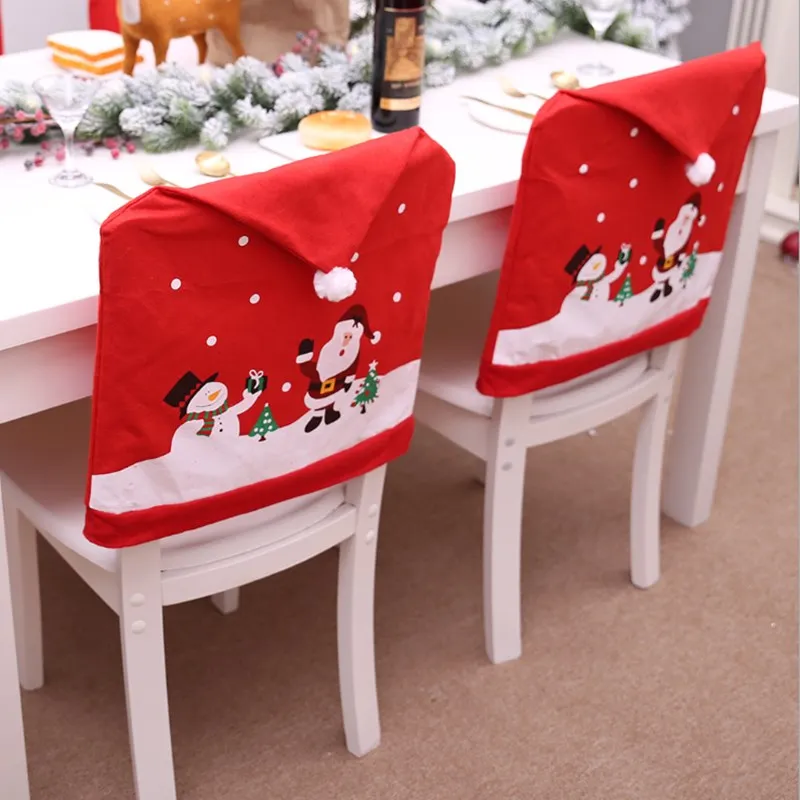 1pcs Božič stol kritje risani lik je Božiček in Snežak velik klobuk non-woven stol kritje Božični okraski