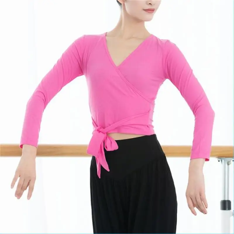 Nova moda barva ženski ples v-neck top telovadnici usposabljanje dolg rokav dihanje femme tshirts