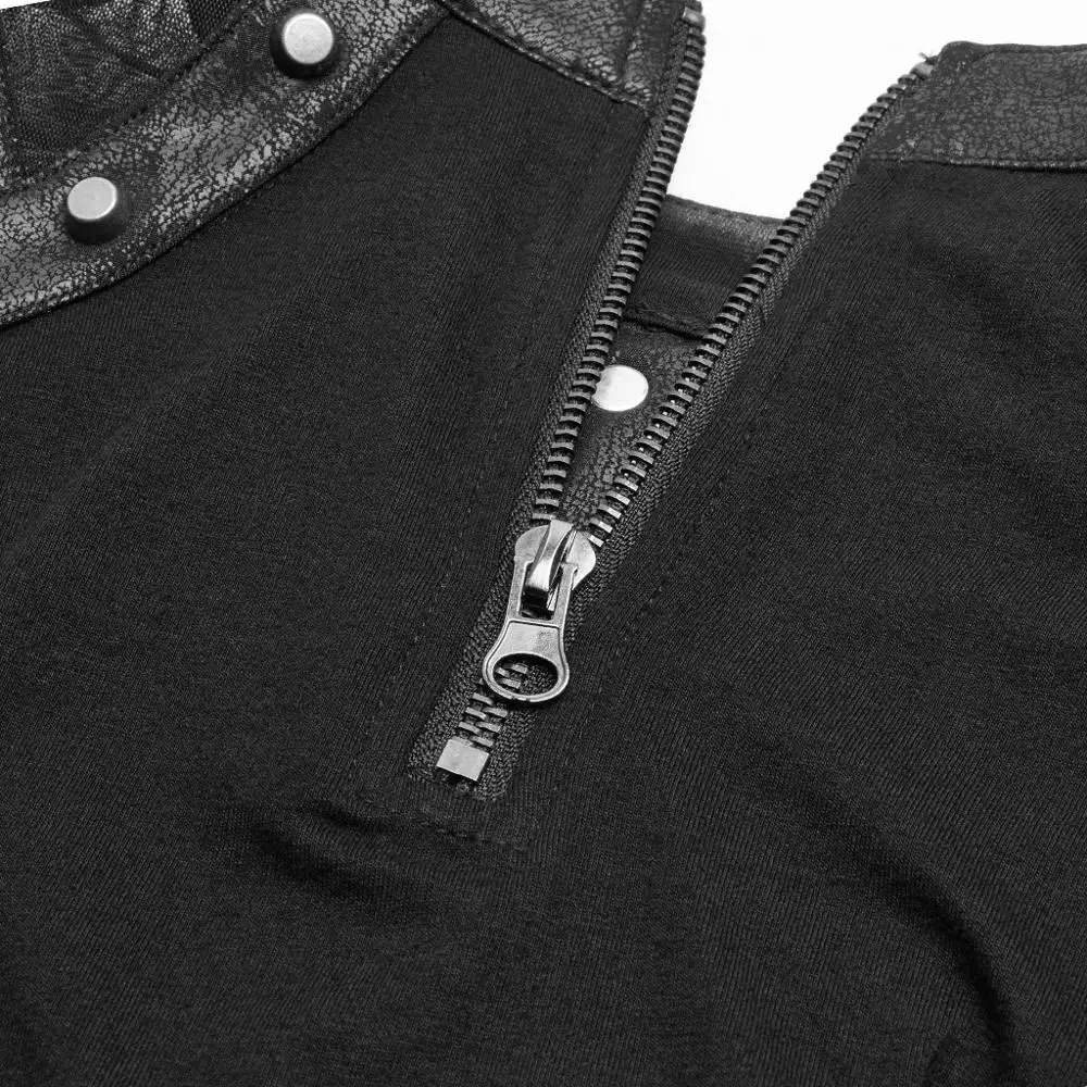 PUNK RAVE Žensk Vrhovi Steampunk T-shirt Votlih-out in kovinski okras,Ledvične rokav režejo design.hardcore band oblačila WT567