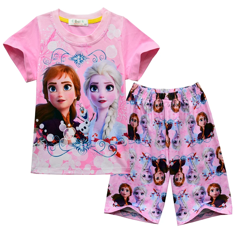 Disney Zamrznjene Aisha Doma Otroke Nositi Modni Risanka Mehko in Udobno Bombažno Pižamo + Pižamo Kratek Rokav Set