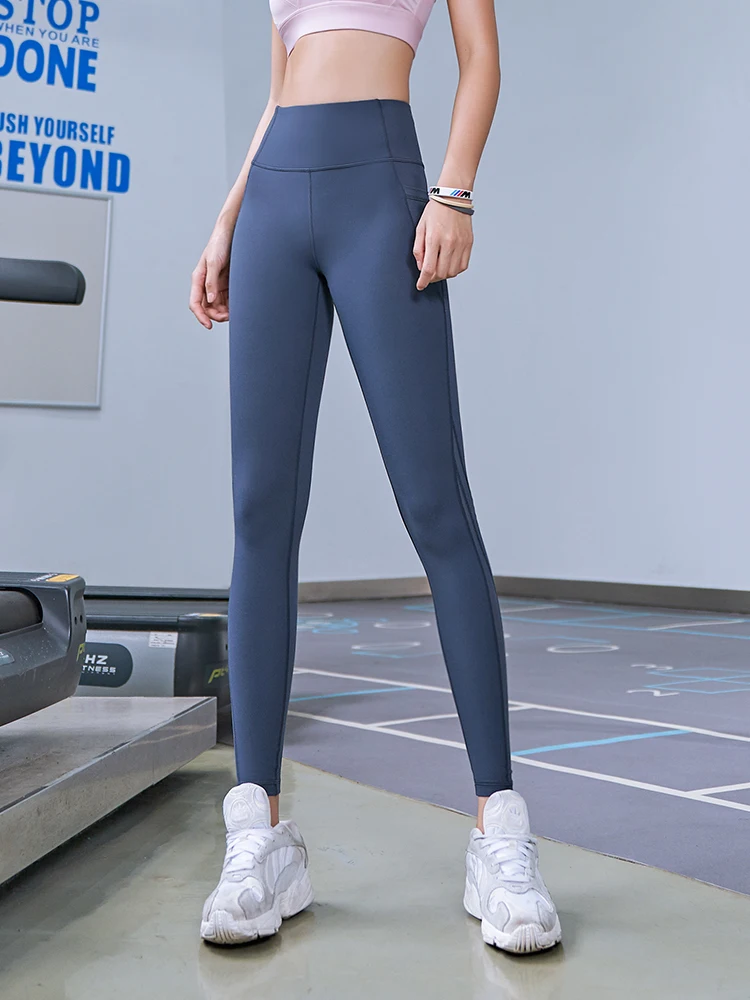 Double-sided (obojestransko brušena skinny hlače žensko breskev hip fitnes hlače joga obrabe očesa, visoka vitka trebuhu, usposabljanje hlače