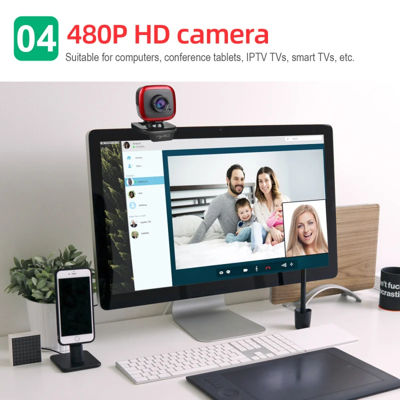Full HD 480P Webcam Spletna Kamera Z vgrajenim Mikrofonom Web Cam Camara 30 Stopinj Vrtljiv Za Prenosni računalnik Namizni Računalnik Prenosni