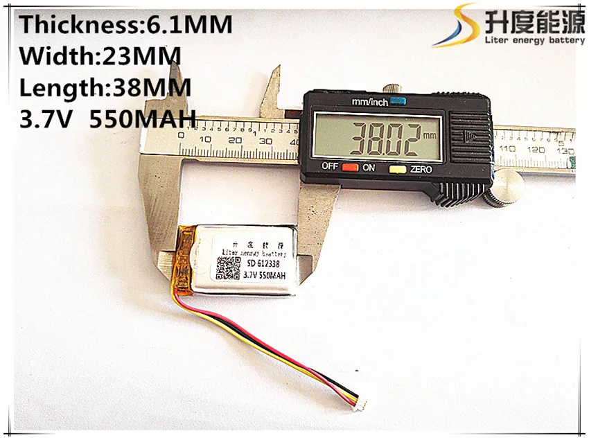 Li-polymer MODEL 612338 602338 550mah 3,7 V litij-polimer baterija MP3, MP4, GPS priključek