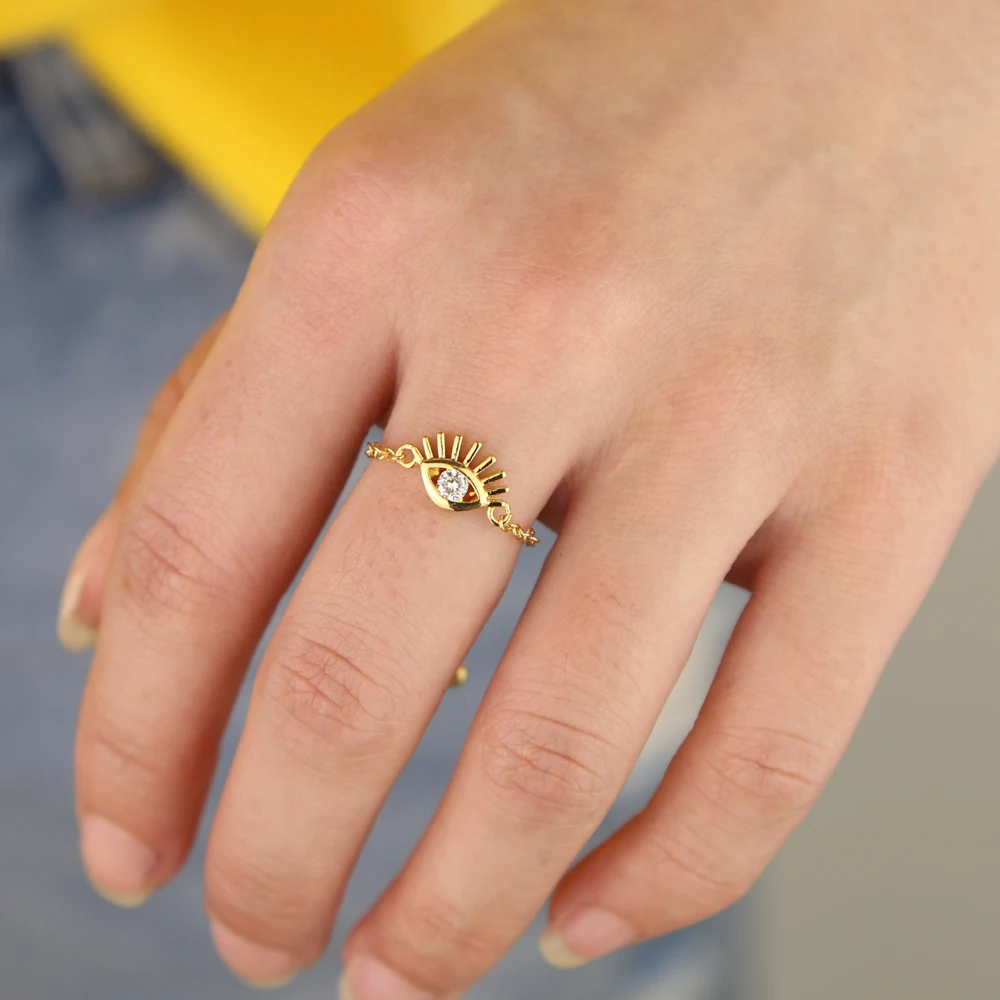Zlato barvo prilagoditi veriga obroč ljubek lepo zlo oko čar srečna punca ženske Midi Členek prsta sladek nakit prstani