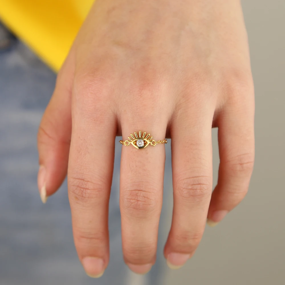 Zlato barvo prilagoditi veriga obroč ljubek lepo zlo oko čar srečna punca ženske Midi Členek prsta sladek nakit prstani