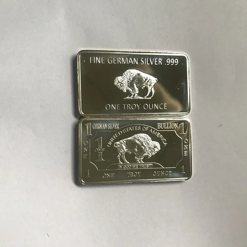 5 kos nemagnetni buffalo nemški silver plated 1 OZ ox živali 58 mm x 28 mm spominki iz plemenitih kovin, bar