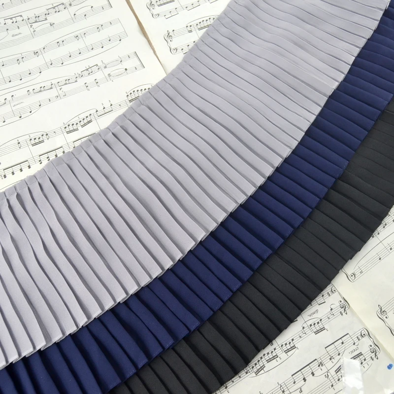 2M/veliko Šifon organ gub roza siva mornarsko modra črno bele čipke hlačnice izrez obleko naguban čipke obleko tkanine materiala Z157