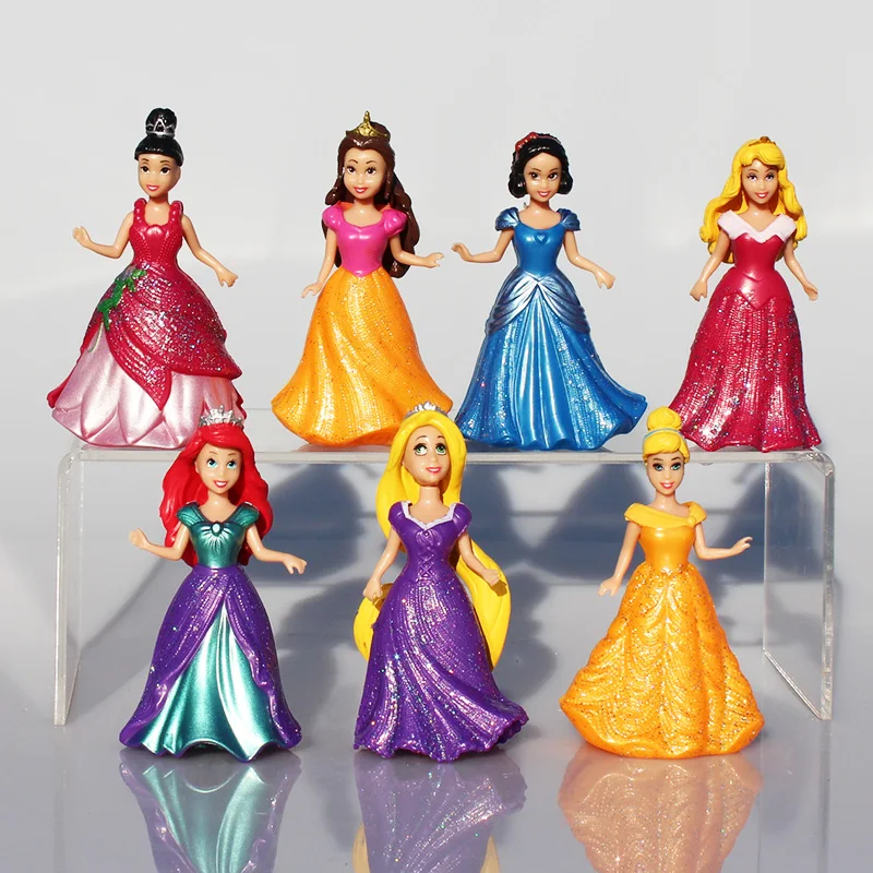 14pcs/veliko Risanke Disney Princesa Sneg Bela morska deklica Pepelka dejanje slika nastavite s čarobno posnetek obleko najboljše otroci igrače za dekleta