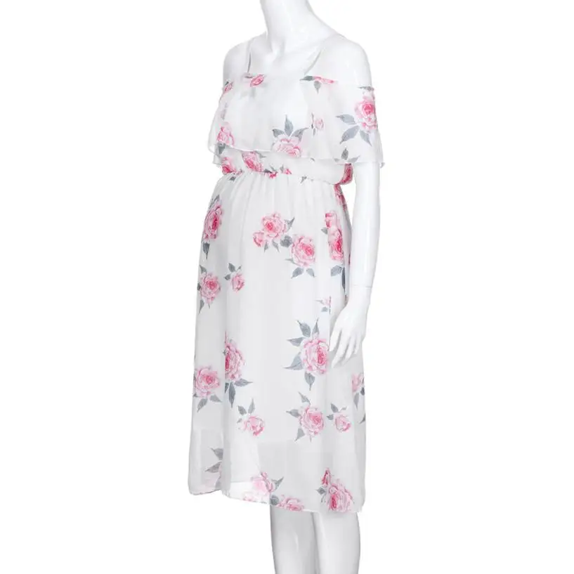 Porodniški oblačila porodniškega obleke nosečnosti obleko noseča obleko porodniškega obleko elegantno Cvetlični Falbala Noseča Off Rami