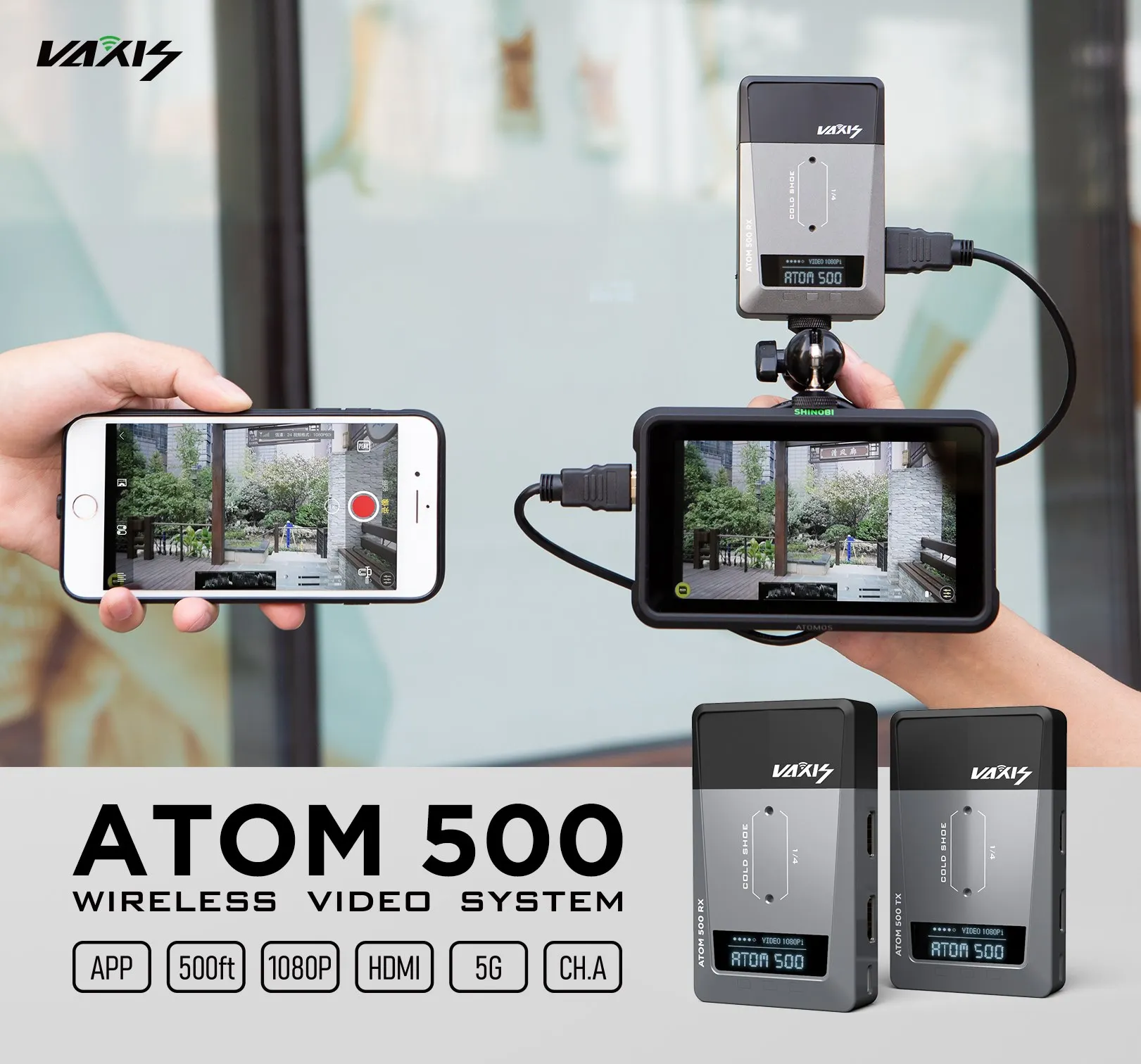 Vaxis ATOM 500 Dvojno HDMI je Združljiv Osnovni Komplet Brezžični Oddajnik Sprejemnik 1080P HD Slike, Video Prenosa za Kamero
