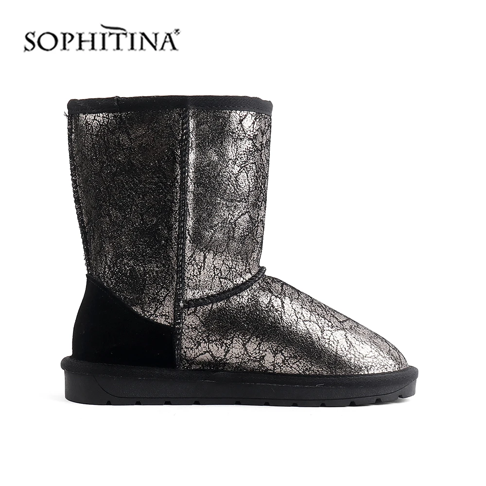 SOPHITINA Žensk Novi Škornji Sneg Toplo Krog Toe Kvadratnih Pete Zimske Čevlje Gleženj Moda Pravi Volne Čevlji X30