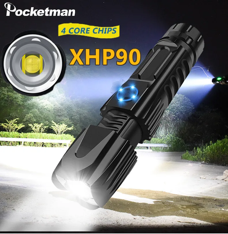 Najpametnejše XHP90.2 LED Svetilka XLamp Taktično vodotesno Svetilko Pametni čip nadzor S spodaj napad cone USB za polnjenje
