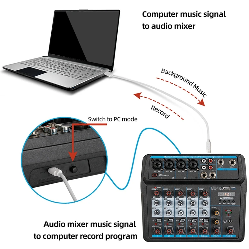 M-6 Prenosni Mini Mešalnik Zvoka DJ Konzolo z Zvočno Kartico, USB, 48V Fantomsko Napajanje za PC Snemanje Petje spletnega prenosa Stranka(ZDA Vtič)