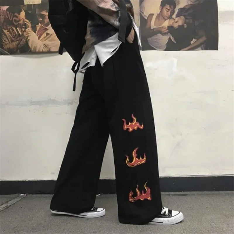 Womens Hlače Harajuku Metulja Print Punk Širok Noge Hlač Gothic Ulične Naravnost Jogger Sopihanje Korejski Hip Hop Hlače Ženske