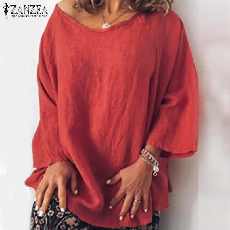 ZANZEA Bombaž Perilo Majica Fashion Bluzo Ženske Long Sleeve Solid Jeseni Blusas Femininas Osnovne Vrhovi Haljo Svoboden Srajca Tunika 5XL