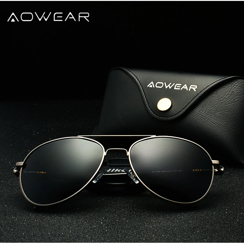 AOWEAR blagovne Znamke Slog Letalstva sončna Očala Moških Polarizirana Retro Očala Človek Klasičen Avto Voznik Očala z ohišjem, ki je Moški oculos de sol
