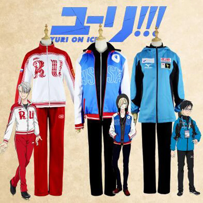 Anime JURIJ !!! na LEDU Jurij Katsuki \ Victor Nikiforov \ Jurij Plisetsky Cosplay Kostum Visoko Kakovost Jakne Hlače pulover s kapuco