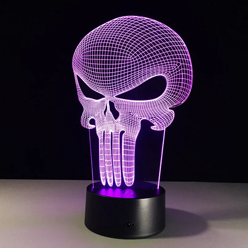 1PC Punisher Lobanje Multi-barvne Bulbing Svetlobe Akril 3D Hologram Iluzijo Desk LampHouse Dekor Noč Svetlobe Razsvetljavo Darilo