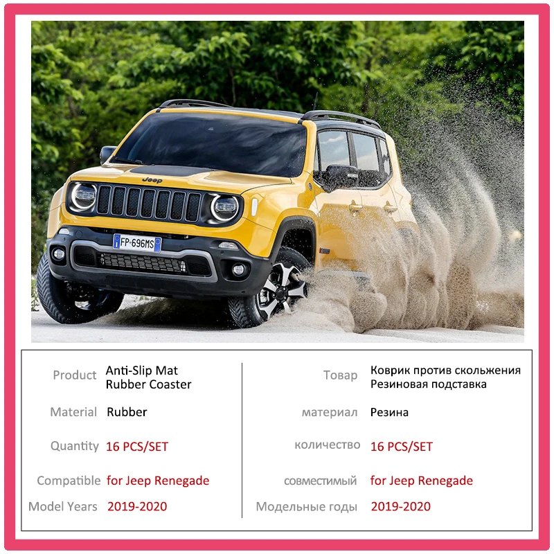 Za Jeep Renegade 2019 2020 Facelift Model Gume Anti-slip Mat Vrata, za Utor Pokal Telefon Pad Vrata Reže Železnica Notranja Oprema