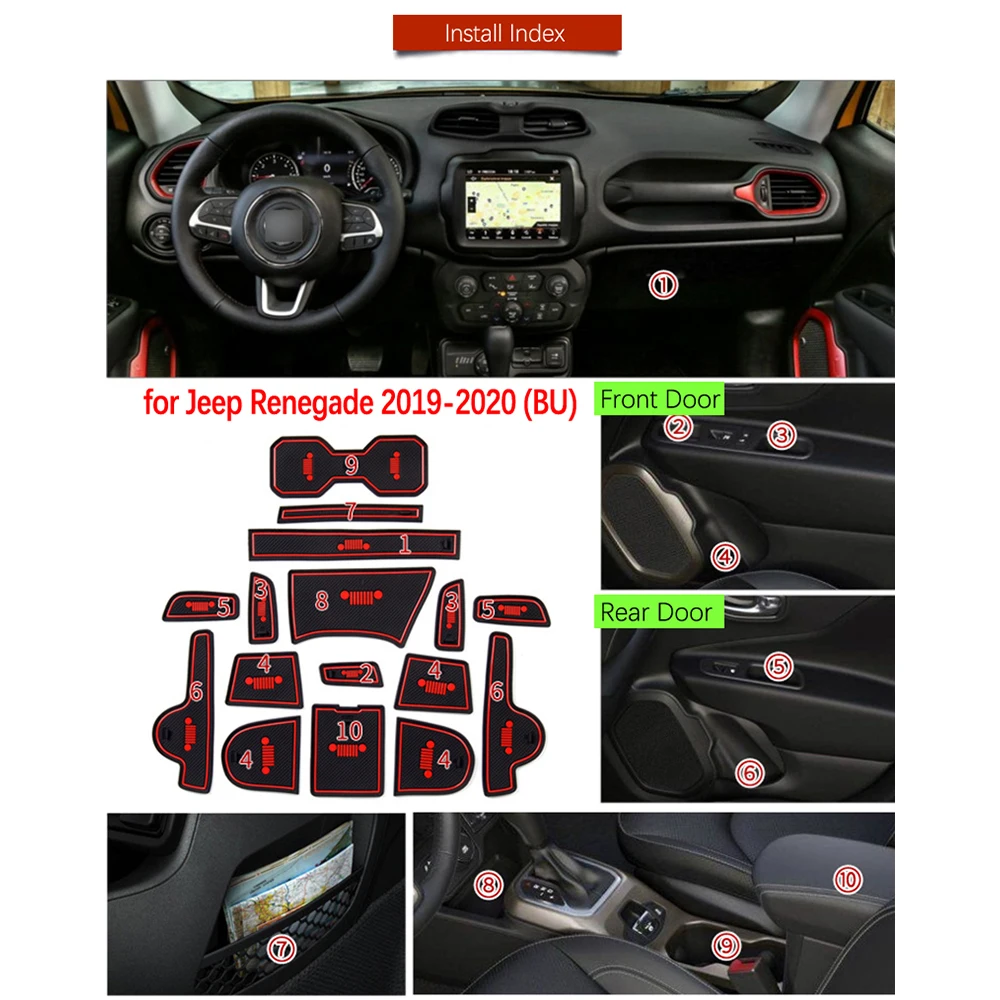 Za Jeep Renegade 2019 2020 Facelift Model Gume Anti-slip Mat Vrata, za Utor Pokal Telefon Pad Vrata Reže Železnica Notranja Oprema