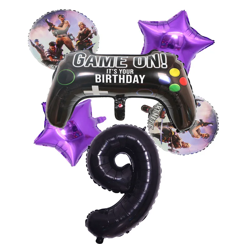 6pcs/set Fortnite igre stranka vijolično otrok rojstni dan število aluminija film ozadju dekoracijo igra balon ročaj 18/32 palčni