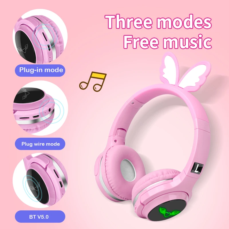 Ljubek Angel Krila Otroci Bluetooth 5.0 Slušalke 7 Barv LED Slušalke podporo SD, Audio Kabel, Slušalke za Fant Dekle Darilo