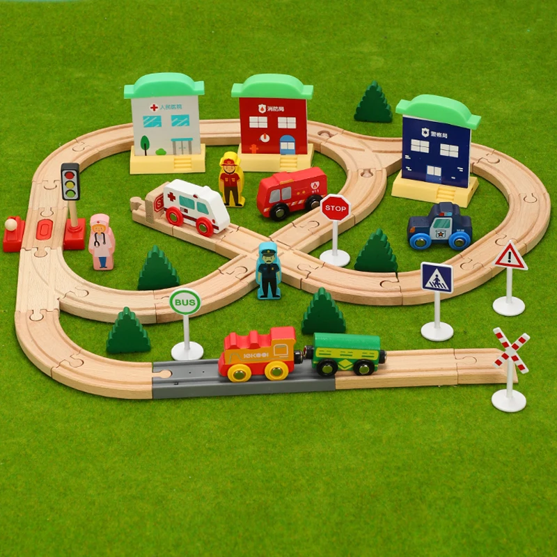 Preprosto sestavljeni vlak skladbo avto gradnik progi vlak igrača komplet združljiv z leseni vlakec, spremljali otroke vlak igre