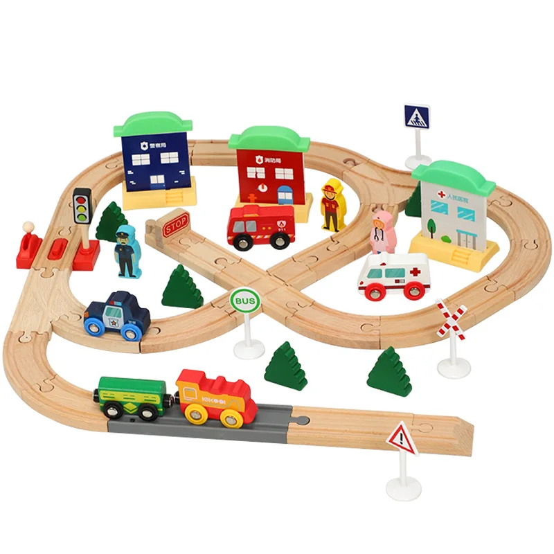 Preprosto sestavljeni vlak skladbo avto gradnik progi vlak igrača komplet združljiv z leseni vlakec, spremljali otroke vlak igre