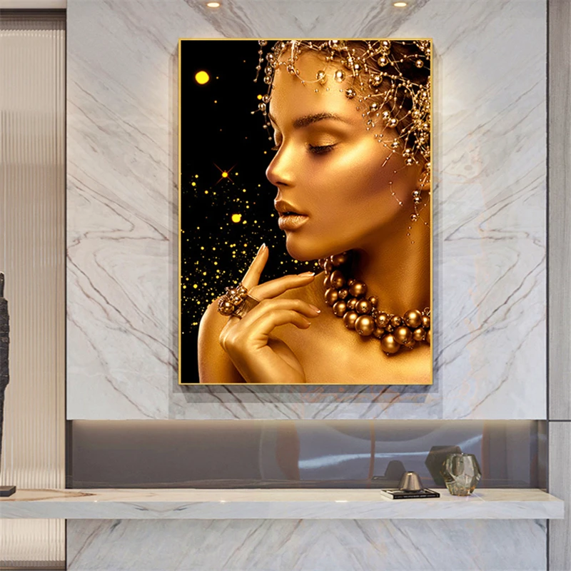 Črna in Zlata Ženska Seksi Gola Afriške Umetnosti Oljna slika na Platnu Cuadros Plakatov in Fotografij Stenskih slikah, za dnevno Sobo