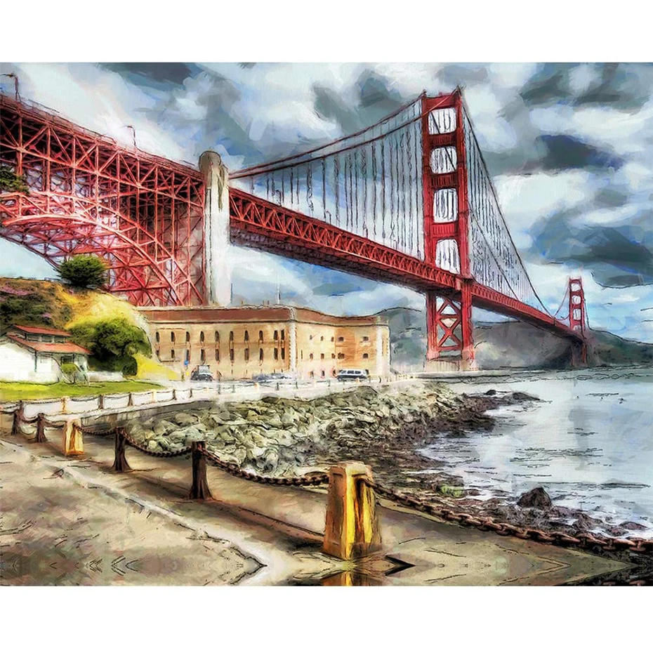 Tapb San Francisco, Golden Gate Bridge Krajine, Barvanje Z Številkami Olje Risbe S Številko Platno Za Odrasle Doma Stenski Dekor