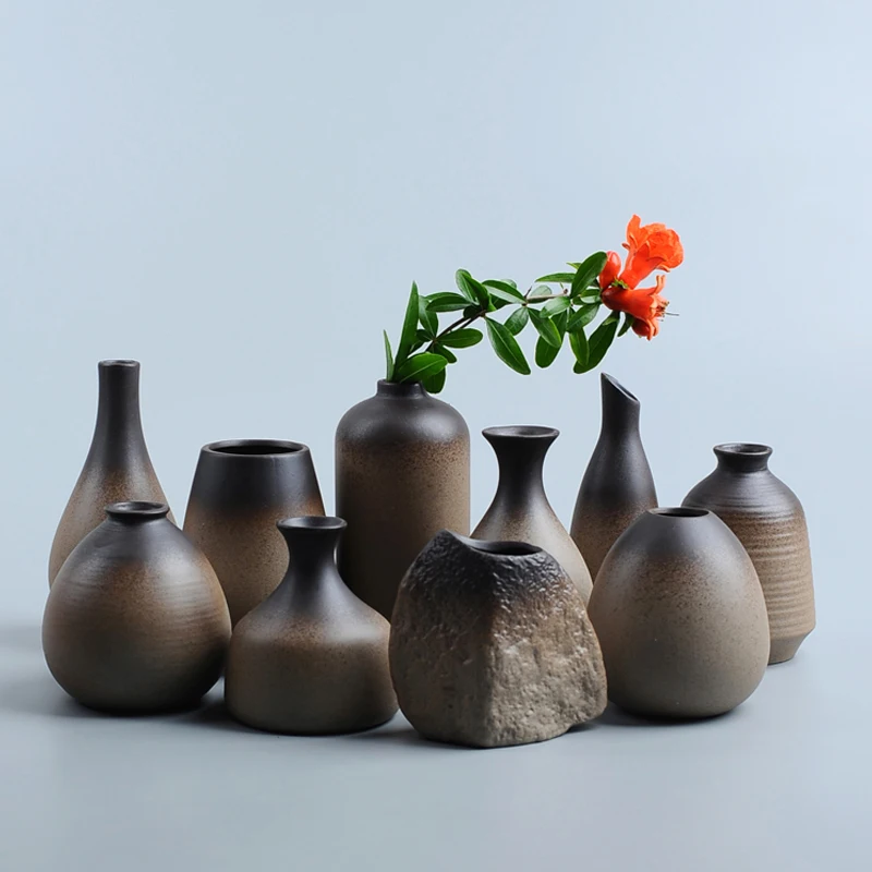 Klasične keramične vaze Edinstvene Črne Keramične Grobe Keramike Cvet vazo Office Desktop Botanični Handwork Vaza Umetnosti Odlikovanja