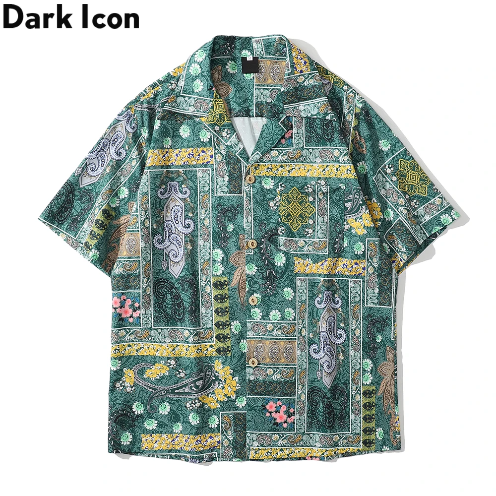 Temno Ikono Ruta Natisnjeni Hawaiian Rokavi Moški Zavoj navzdol Ovratnik Polo Majica Kratek Rokavi Srajce za Človeka