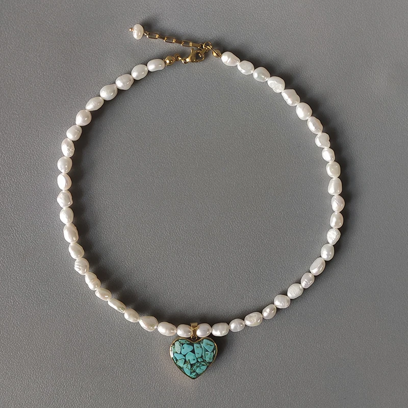 Lepe barve kamna srce ogrlico, obesek naravnih sladkovodnih biserov ročno beaded choker darilo za rojstni dan za prijatelje