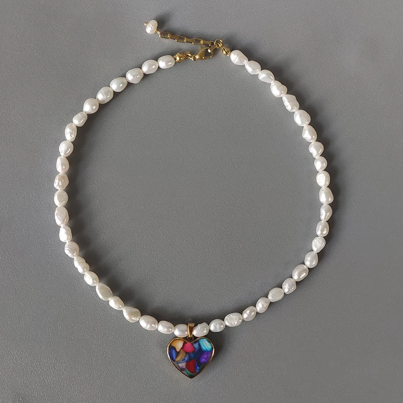 Lepe barve kamna srce ogrlico, obesek naravnih sladkovodnih biserov ročno beaded choker darilo za rojstni dan za prijatelje