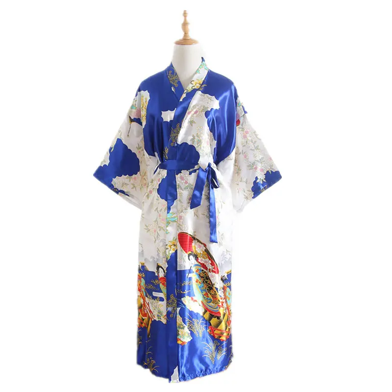 Vintage Print Kitajskih Žensk Saten Haljo Jutranje Kopalne Obleke Seksi Kimono kopalni plašč More Dolgo Priložnostne Sleepwear Ena Velikost HD10