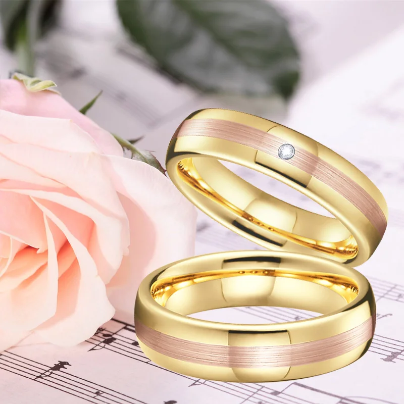 Edinstveno Zlato Bicolor Moške Volframov karbid obroč ženske, nakit Ljubitelji Zavezništvo poročni prstani za nekaj obletnico darilo