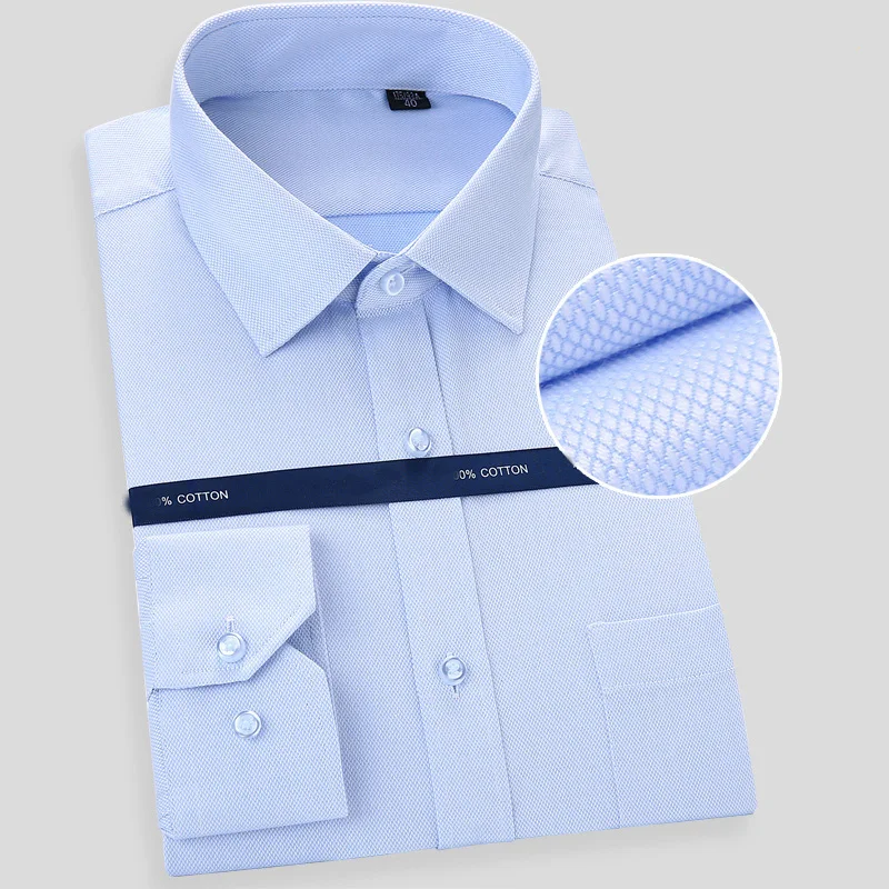 2020 Pomlad Non-iron Mens Obleko Majica Bombaž Kakovosti Dolg Rokav Bela, Modra Business Casual Moški Socialne Redno Fit Plus Velikost 48