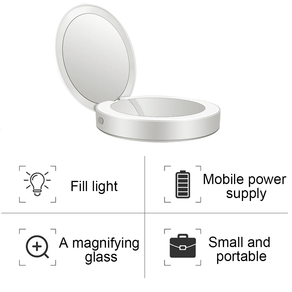 Prenosni Mini LED Luči Tri-krat Osvetljuje Zložljiva Moči Banke Ličila Ogledalo Roud Ličila Ogledalo Polje S Svetlobo Ličila Orodja