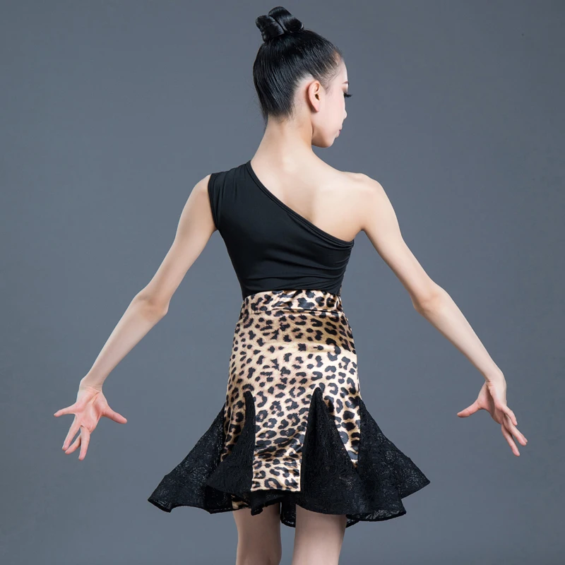 Nov Latinski Ples Kostum Za Dekleta Dvorana Salsa Tango Krila Otrok Otrok Leopard Latinski Ples Split Obleko Z Leotard In Krilo