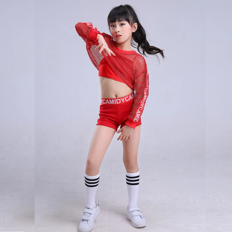 Rdeče Fant dekle jazz hip hop ples kostum pobotajo otrok ulični ples trebuh kostum oblačila dvorana stage performance majica