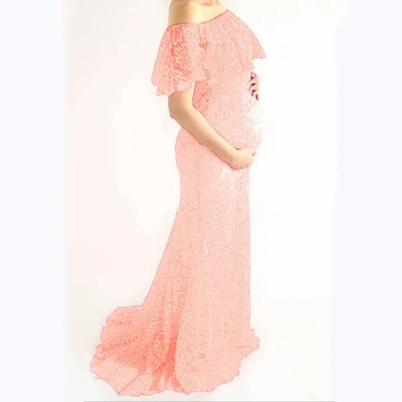 Dolgo Porodniškega Fotografija Rekviziti Porodniškega Obleke Za Fotografijo Ustrelil Čipke Nosečih Žensk Repo Kratek Rokav Enega Kosa Obleko