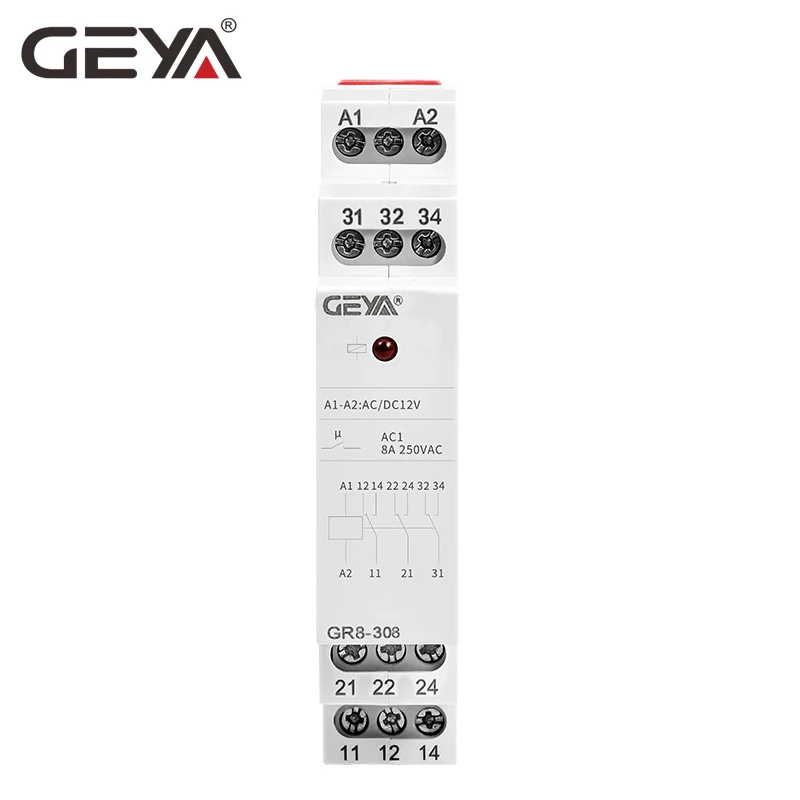 GEYA GR8 Din Rail 12V Pomožni Rele Industrijske Nadzor Mini Vmesni Rele, AC/DC12V z 1SPDT 2SPDT 3SPDT