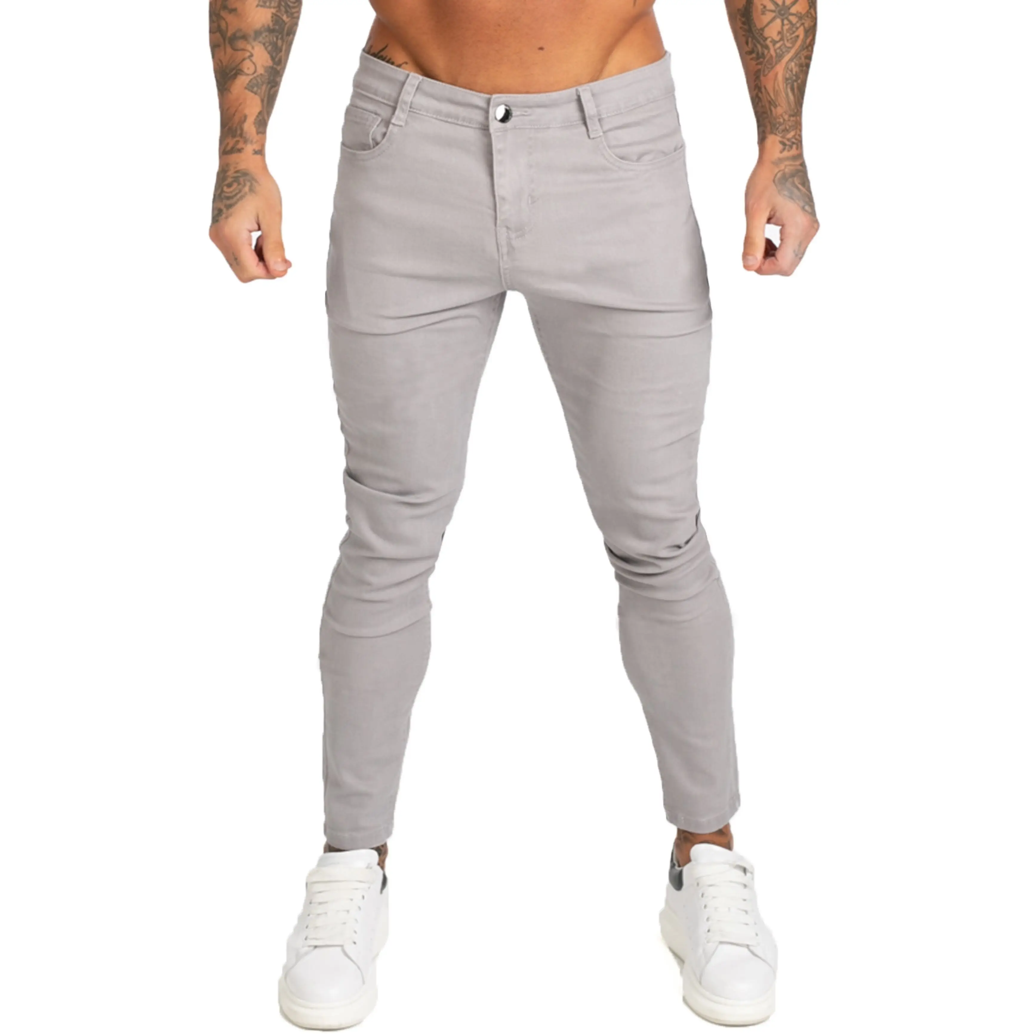 GINGTTO Traper Hlače Moški Suh Slim Fit Sive Jeans za Moške Hip Hop Tesno Gleženj Izreži Tesno za Telo Velik obseg Stretch zm175