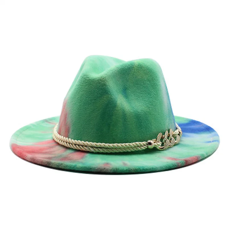 Fedora klobuki ufilcala multicolor tie dye široko roba z band verige luksuznih ženske moški klobuki jeseni, pozimi priložnostne fascinator pozimi klobuk