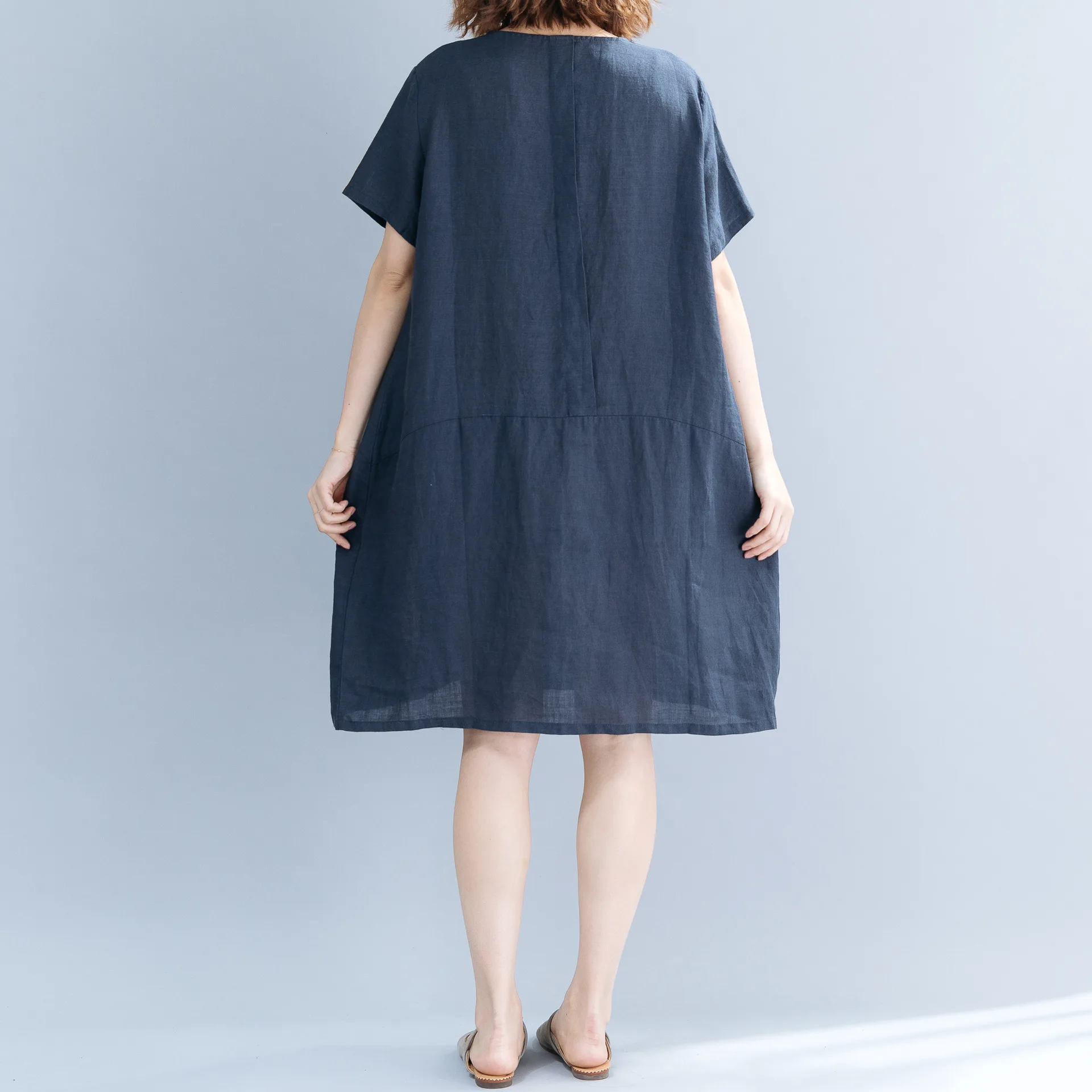 Johnature 2021 Poletje Nove Priložnostne Preproste Ženske Obleke Vezenje O-vratu Kratek Rokav Žepi Svoboden korejske Ženske obleke